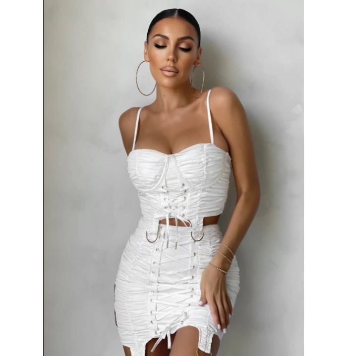 White Corset Top And Mini Skirt