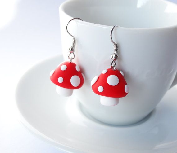 Mushroom ploymer clay earrings 