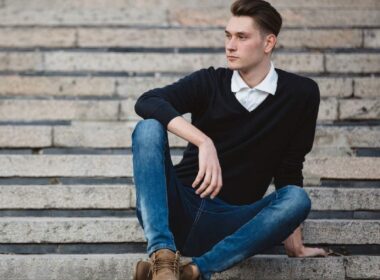 fashionable, handsome man wearing black shirts with brown shoes