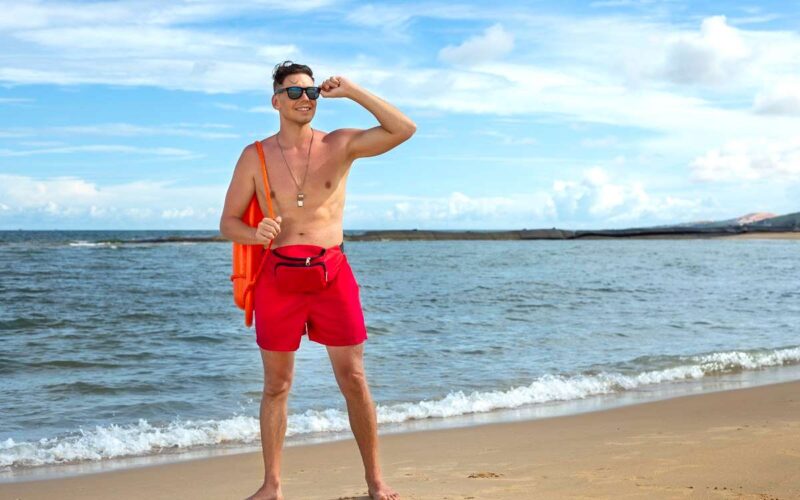 Men wearing sunglasses and Red short