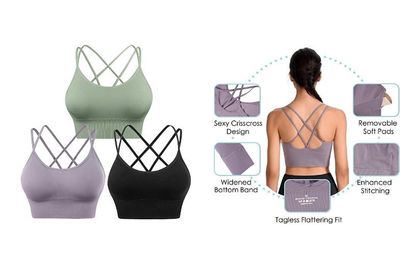 Women workout clothes - Evercute Cross Back Sport Bras Padded Strappy Criss Cross Cropped Bras