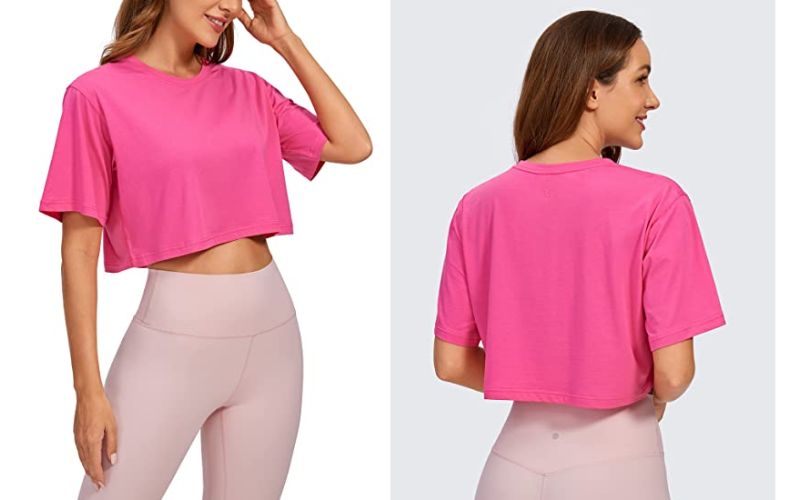 Women workout clothes - CRZ YOGA Women's Pima Cotton Workout Crop Tops Short Sleeve Yoga Shirts Casual Athletic Running T-Shirts