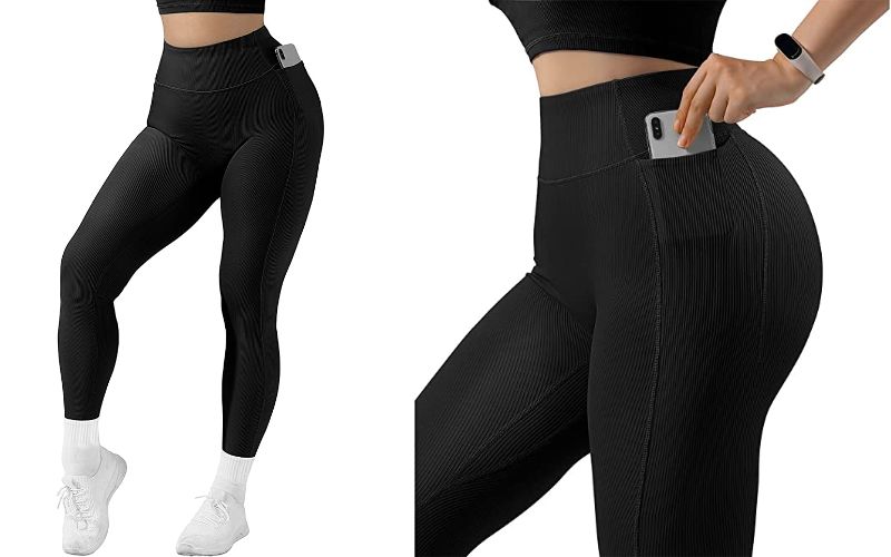 Women workout clothes - SUUKSESS Women Ribbed Seamless Leggings High Waisted Workout Gym Yoga Pants