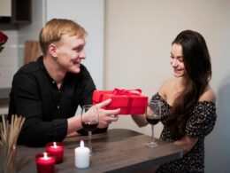 romantic couple celebrating valentines day