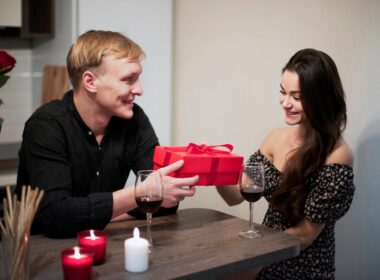 romantic couple celebrating valentines day